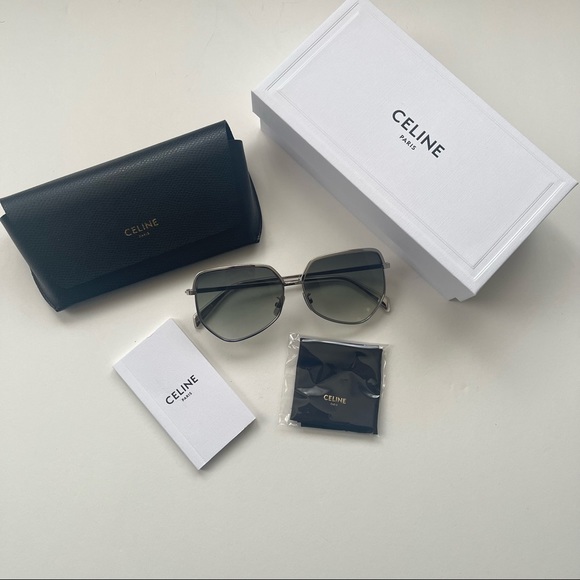 Celine 58mm Geometric Silver & Grey Sunglasses New W/ Box, Case & Cleaning Cloth - Picture 3 of 16